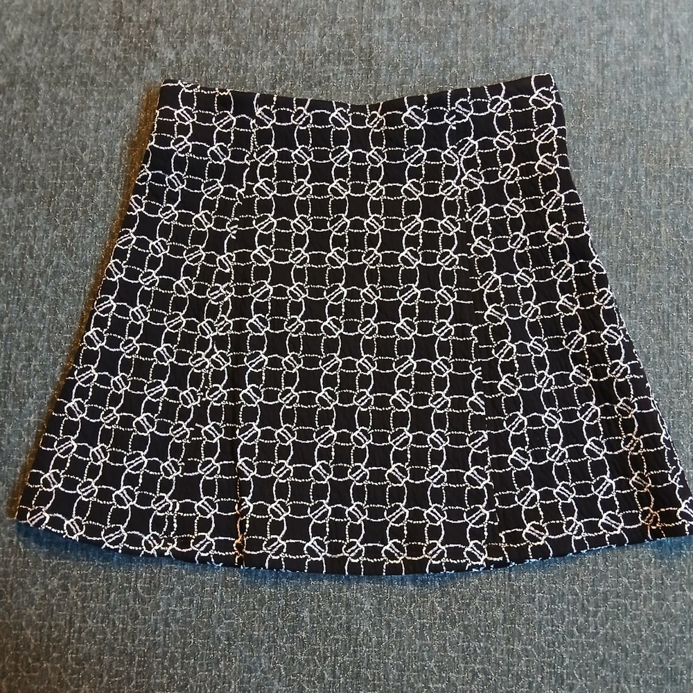 Loft Outlet Womens Black White Geometric Chain Knit A-Line Mini Skirt Size M